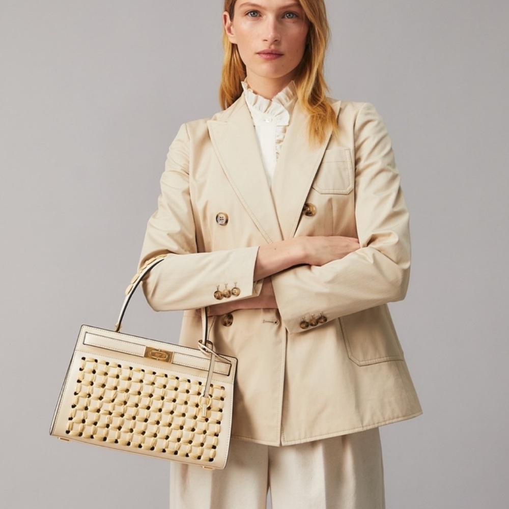 Tory Burch Elegant Cream Woven Handbag